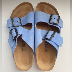 Like new Bayton light blue slides